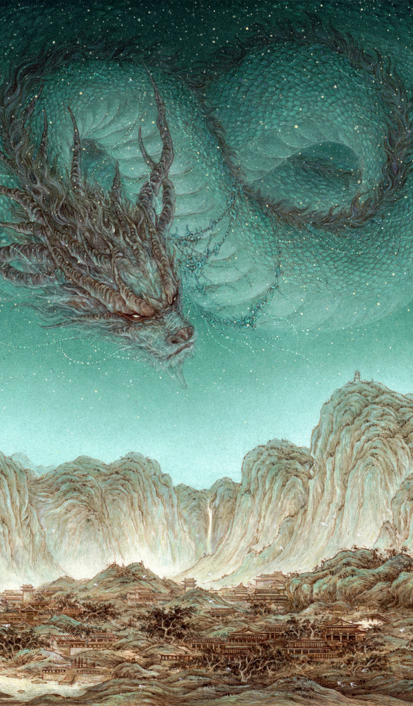 Волшебный дракон летает над горами