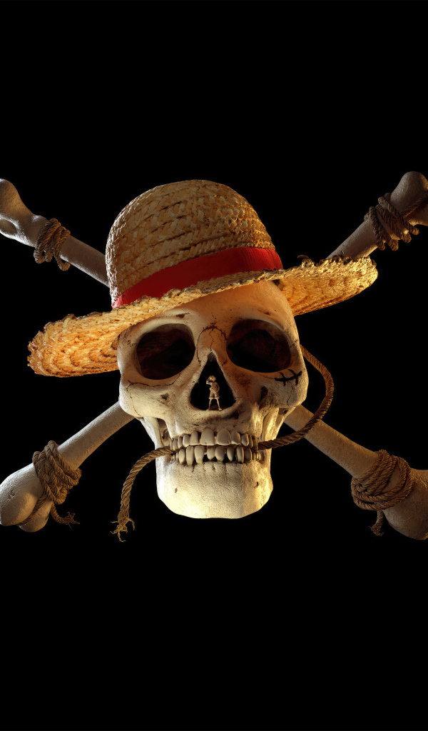 Череп с костями в шляпе на черном фоне