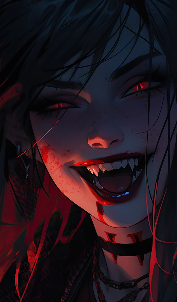 Улыбающаяся фантастическая девушка вампир