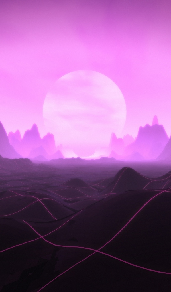 Луна покрыла горы фиолетовым светом