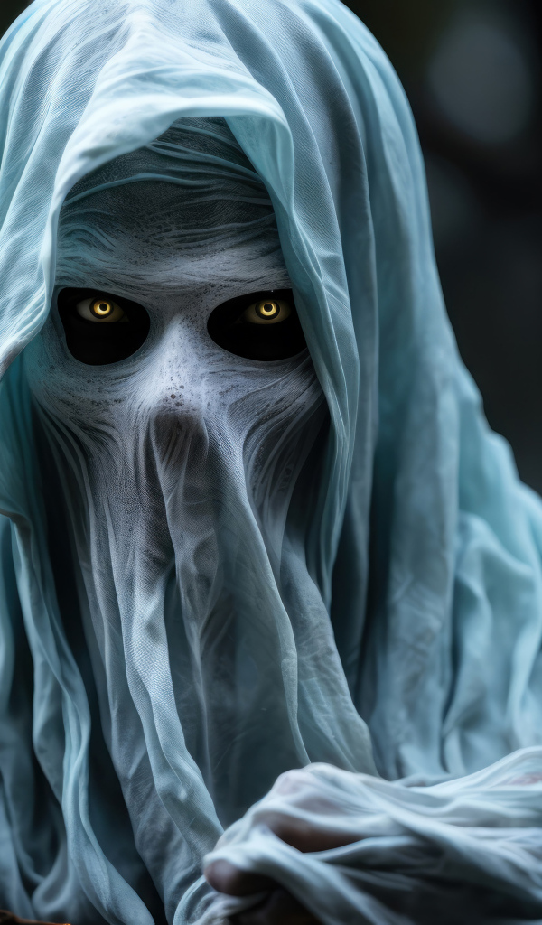 Белый призрак со светящимися глазами