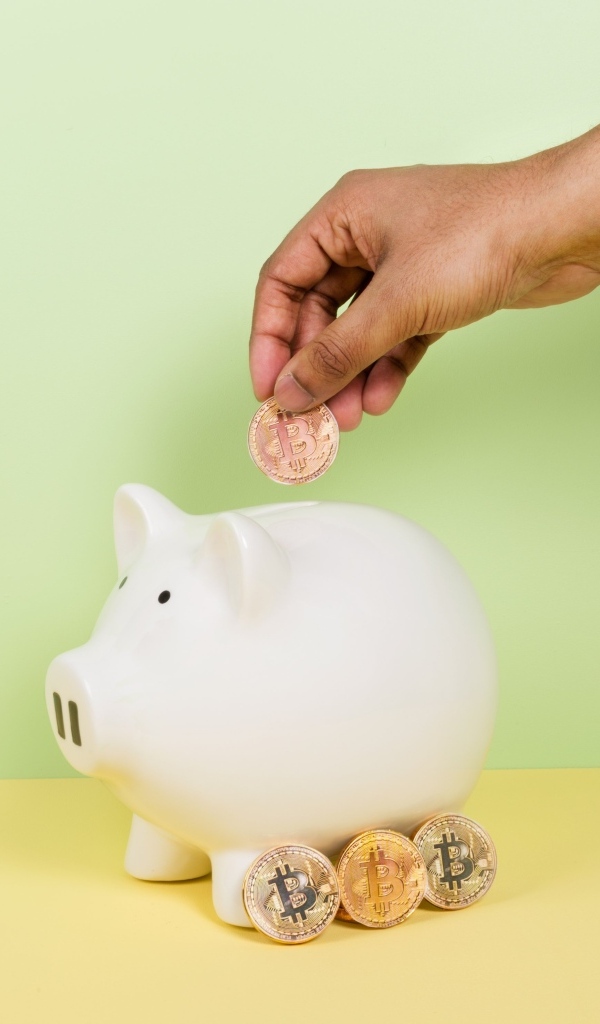 Рука бросает монету в свинью копилку