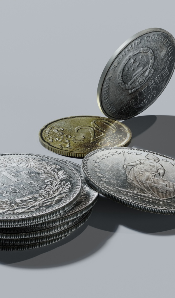 Монеты на сером фоне