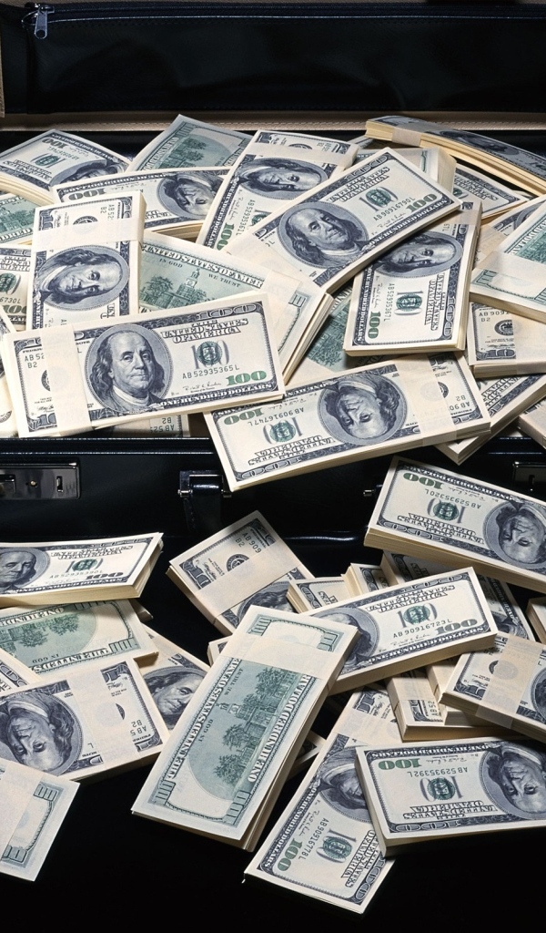 Пачки долларов в большом чемодане