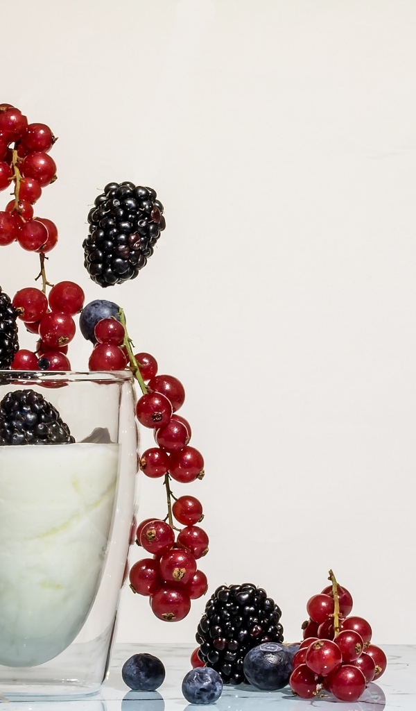 Вкусный йогурт с ягодами красной смородины, черники и ежевики