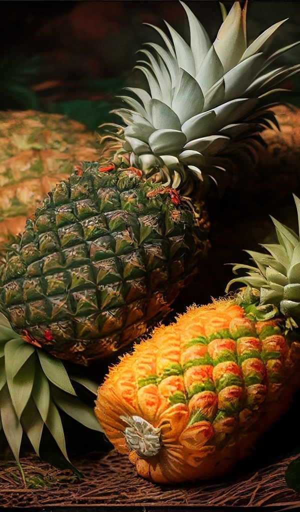 Много спелых ананасов крупным планом