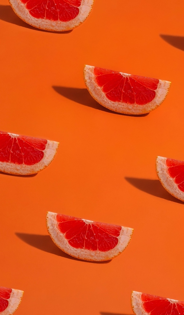 Кусочки грейпфрута на оранжевом фоне