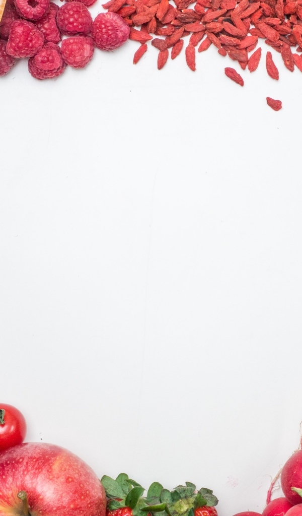 Белый фон с рамкой из фруктов и овощей