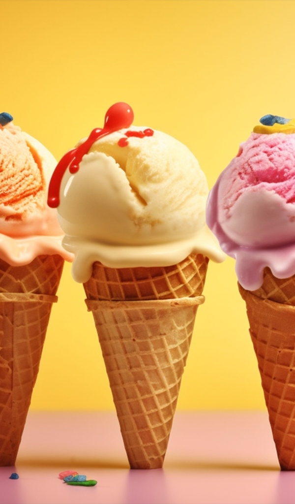Шарики ягодного мороженого в вафельных рожках