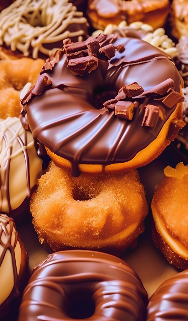 Вкусные сладкие круглые пончики на тарелке крупным планом