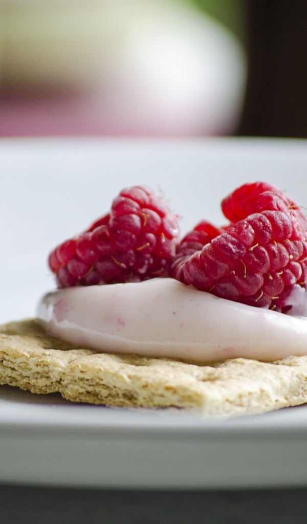 Сухое печенье с кремом и ягодами малины