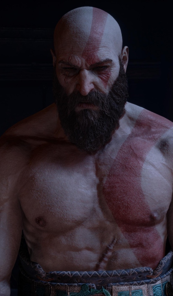 Накаченный мужчина Кратос персонаж компьютерной игры God of war