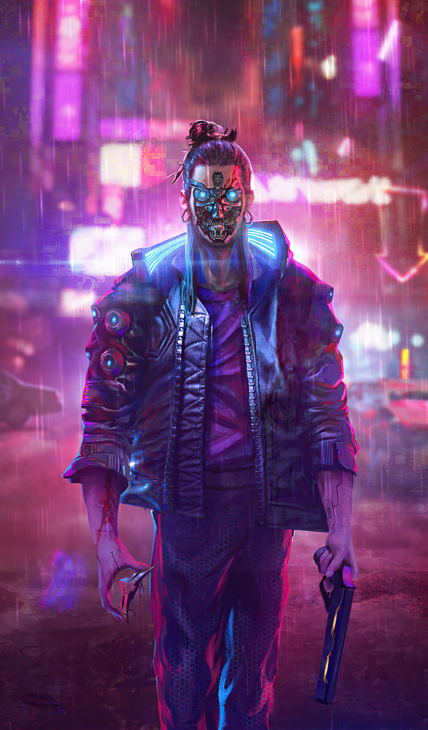 Мужчина робот из компьютерной игры Cyberpunk 2077