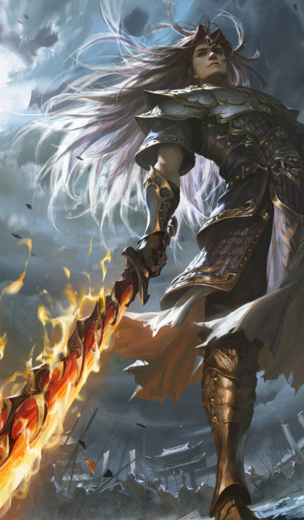 Мужчина воин с огненным мечом