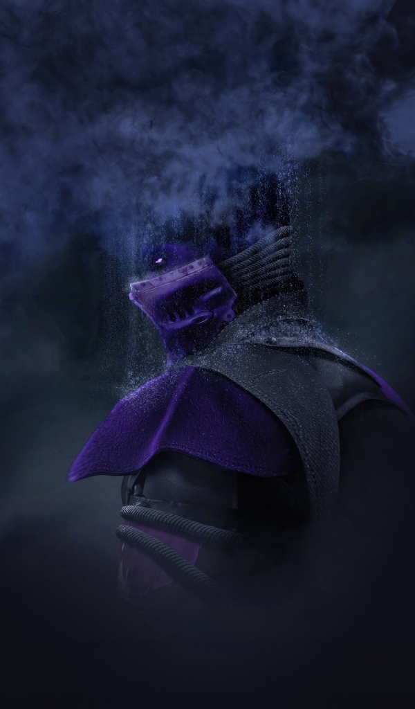 Персонаж Саб Зиро в дыму на черном фоне