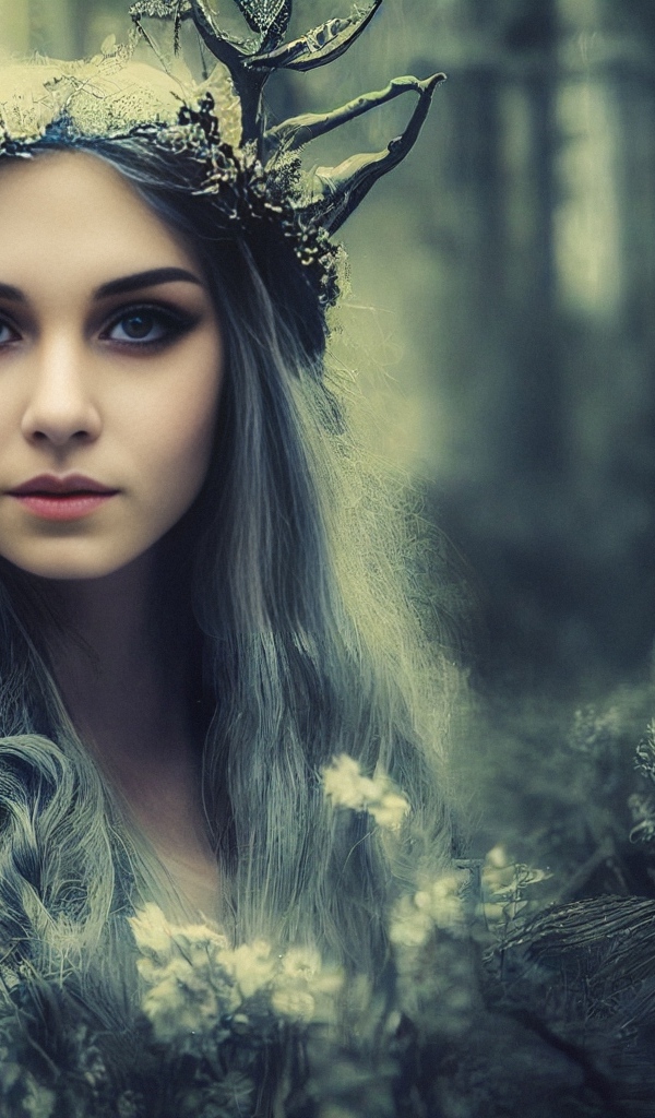 Девушка лесная фея с белыми волосами