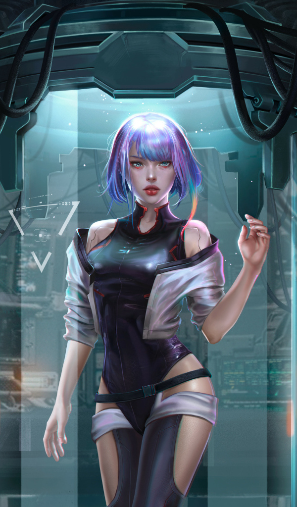 Девушка 3д с фиолетовыми волосами