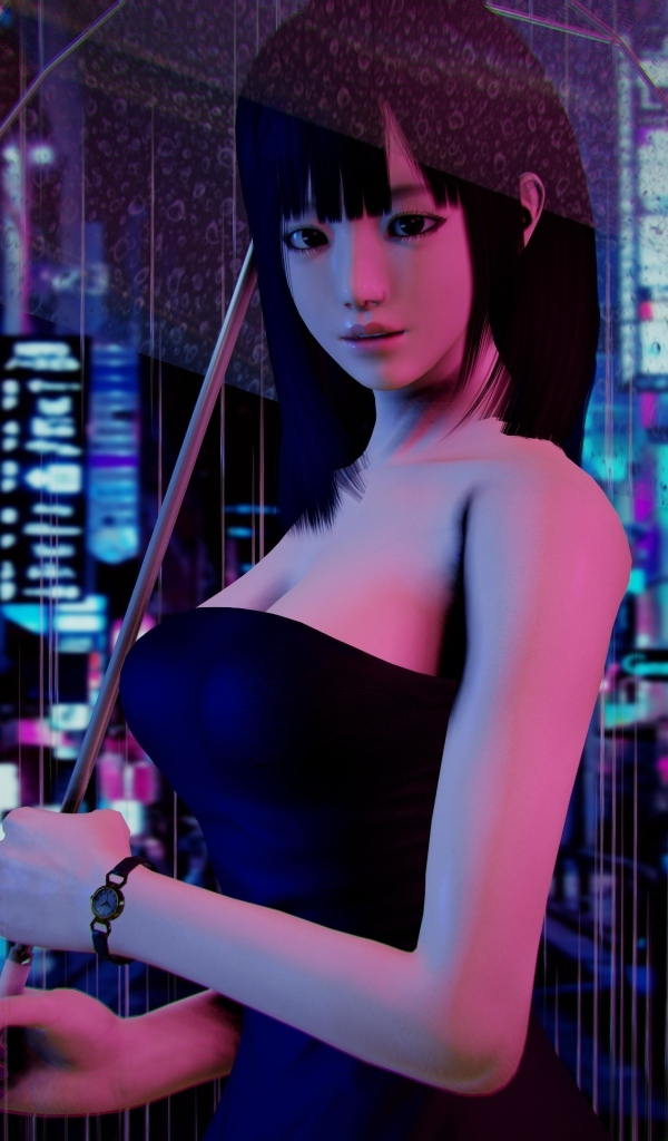 Девушка азиатка с зонтом