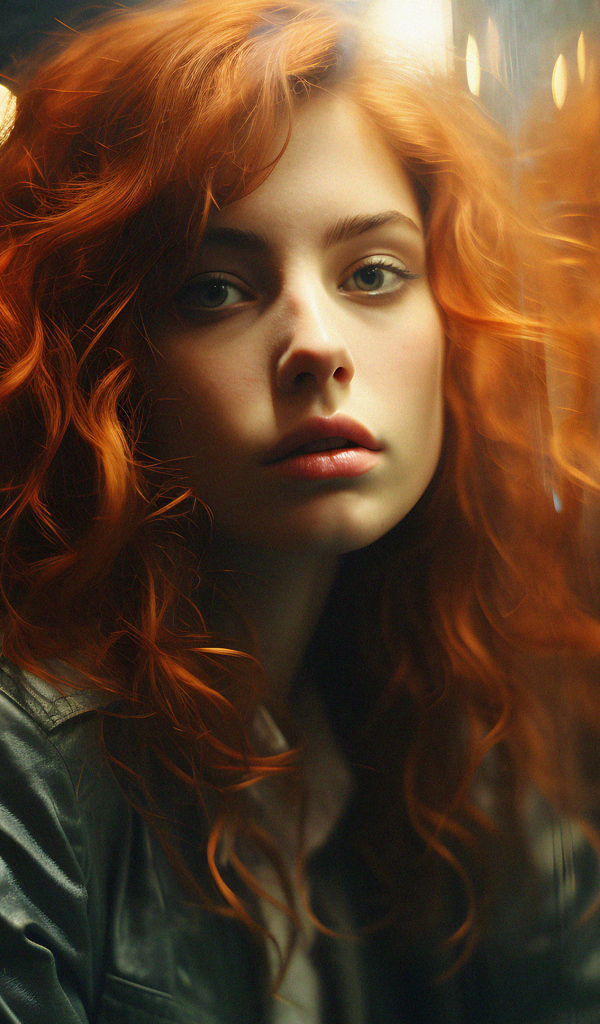 Красивая рыжеволосая девушка отражается в окне