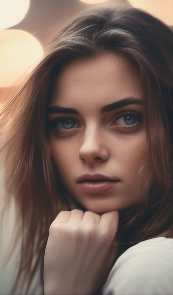 Красивая молодая голубоглазая девушка в свете фонарей