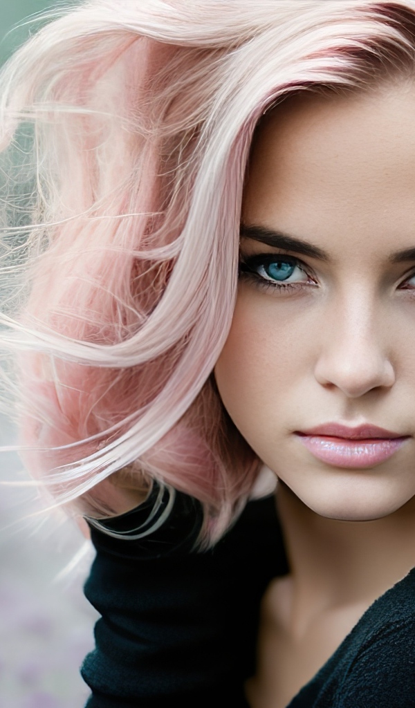 Голубоглазая девушка с розовыми волосами