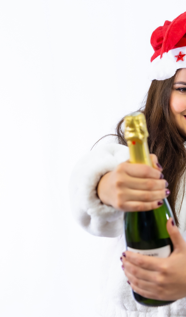 Девушка с бутылкой шампанского на новый год