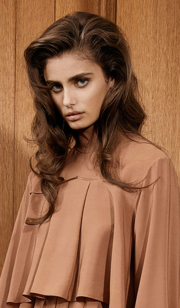 Американская модель Тейлор Хилл стоит у двери