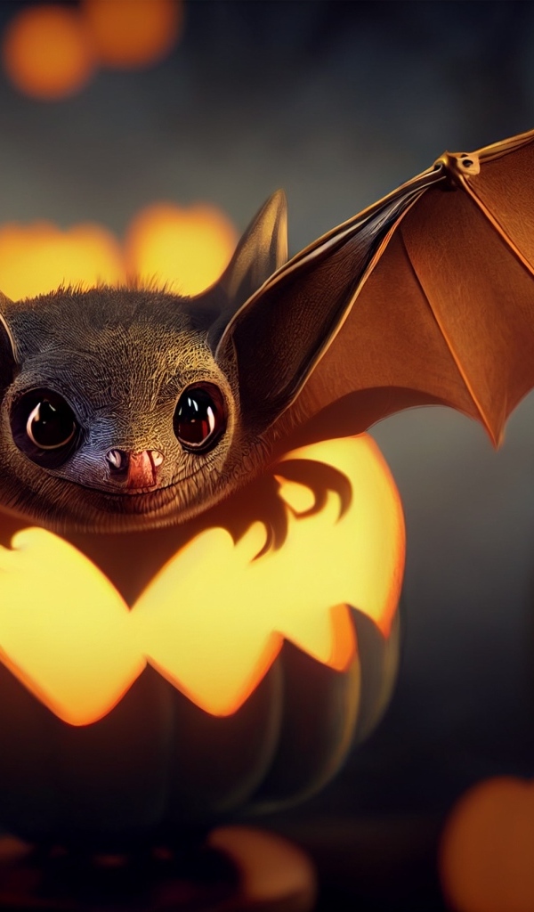 Маленькая летучая мышь с тыквой