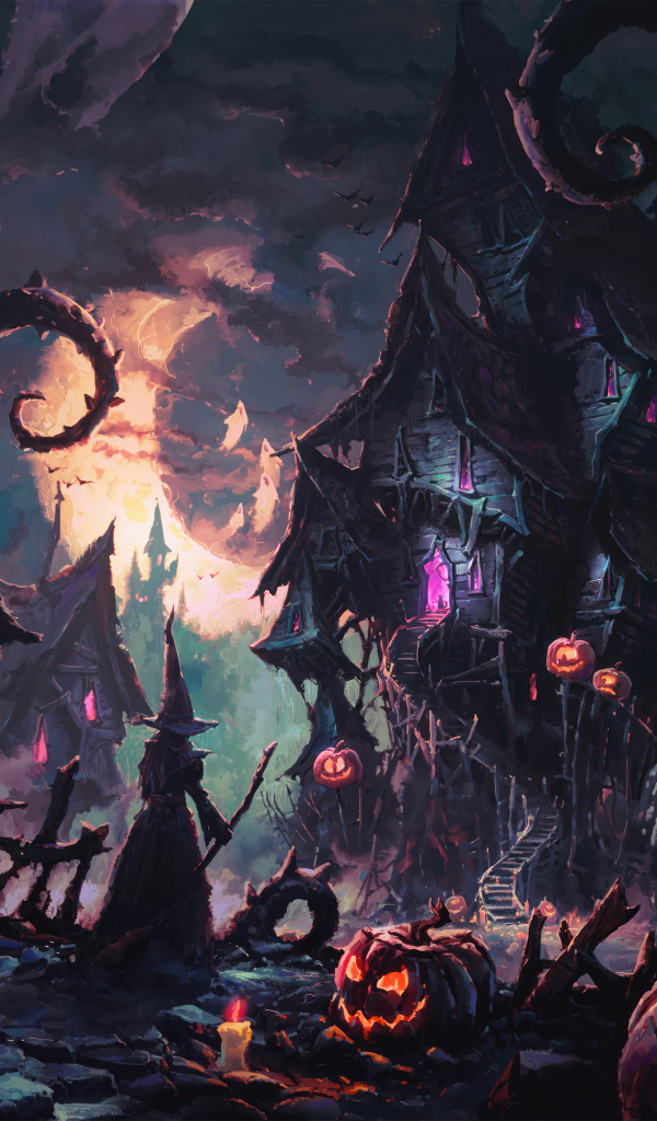 Зловещие черные дома с тыквами