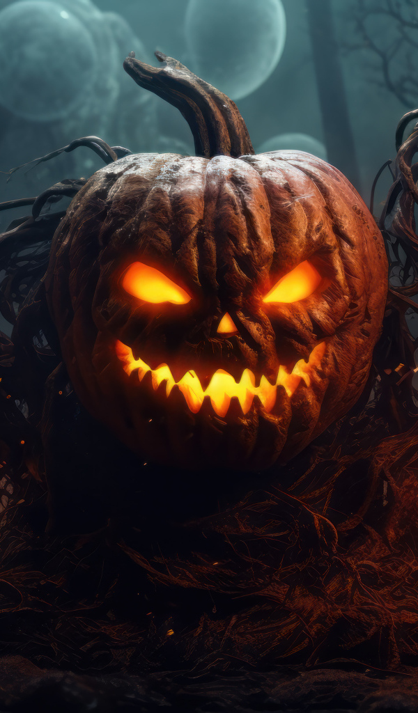Зловещая улыбка светящейся тыквы