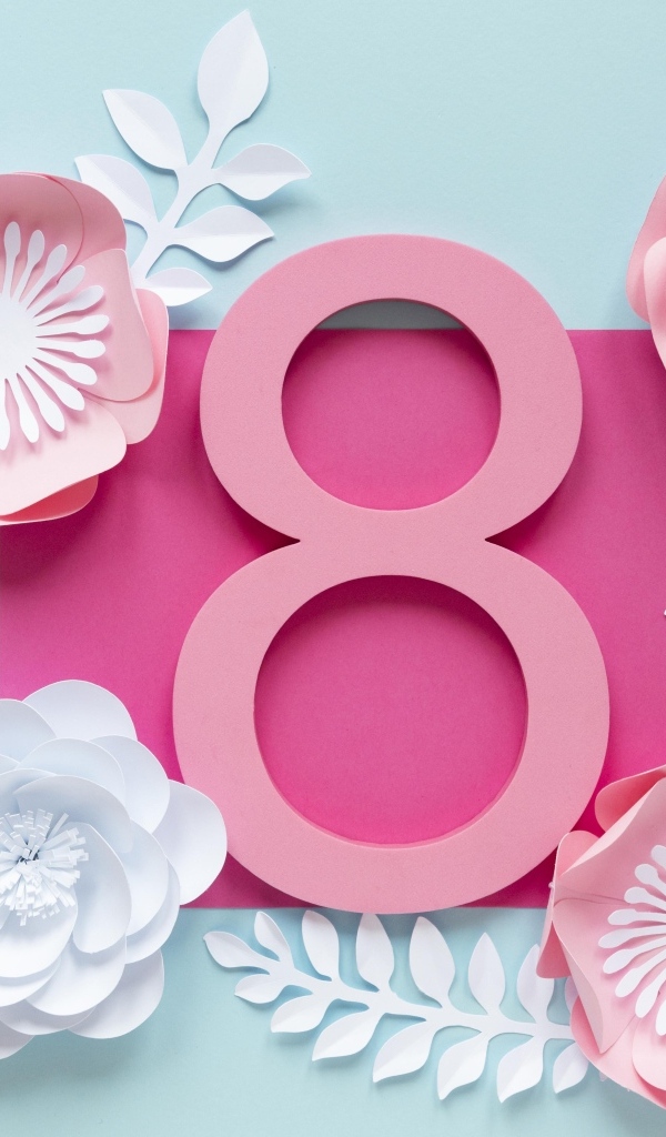 Бумажные цветы на открытке на 8 марта