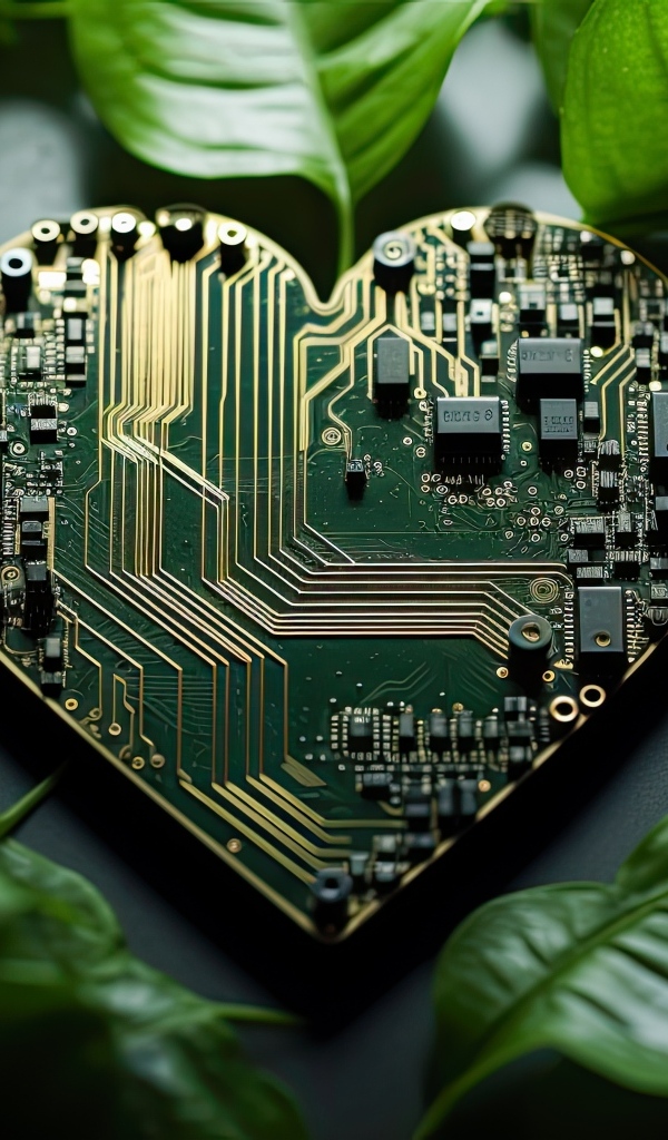 Плата в форме сердца с зелеными листьями