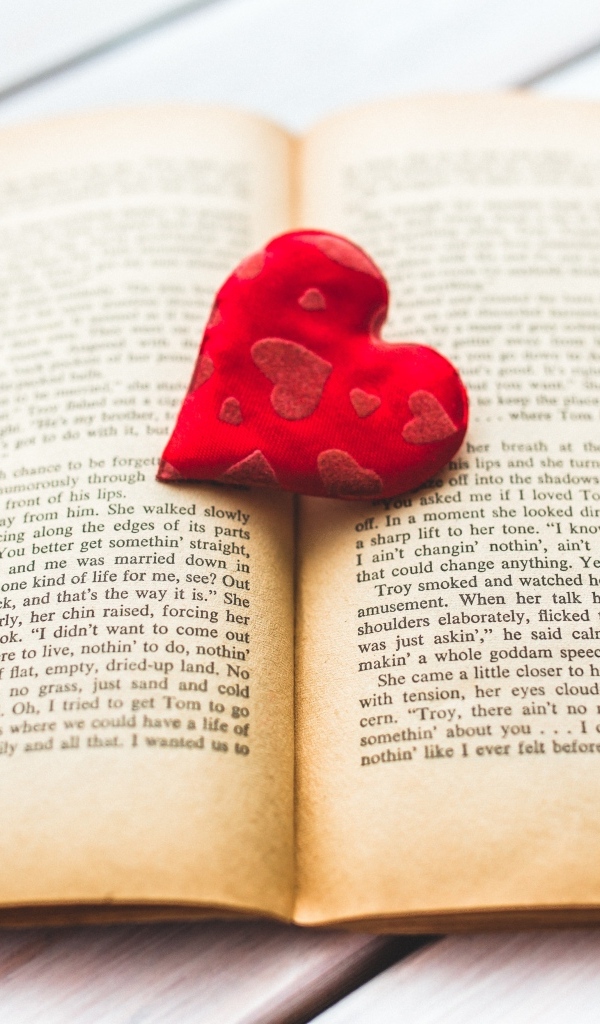 Маленькое красное сердце с книгой на столе