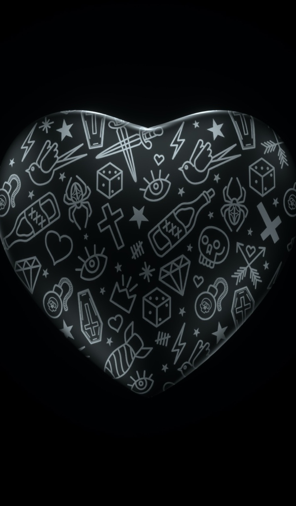 Разрисованное сердце на черном фоне