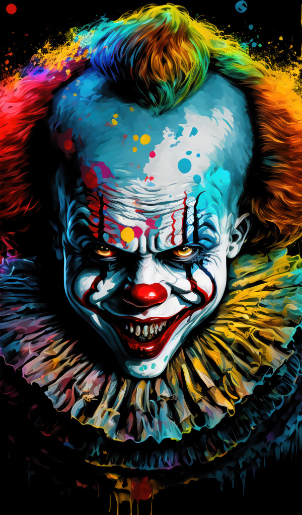 Нарисованный разноцветный страшный клоун