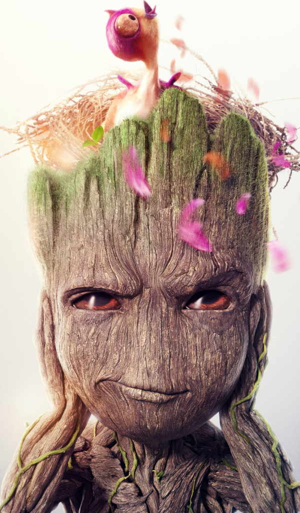 Маленький Грут с гнездом на голове