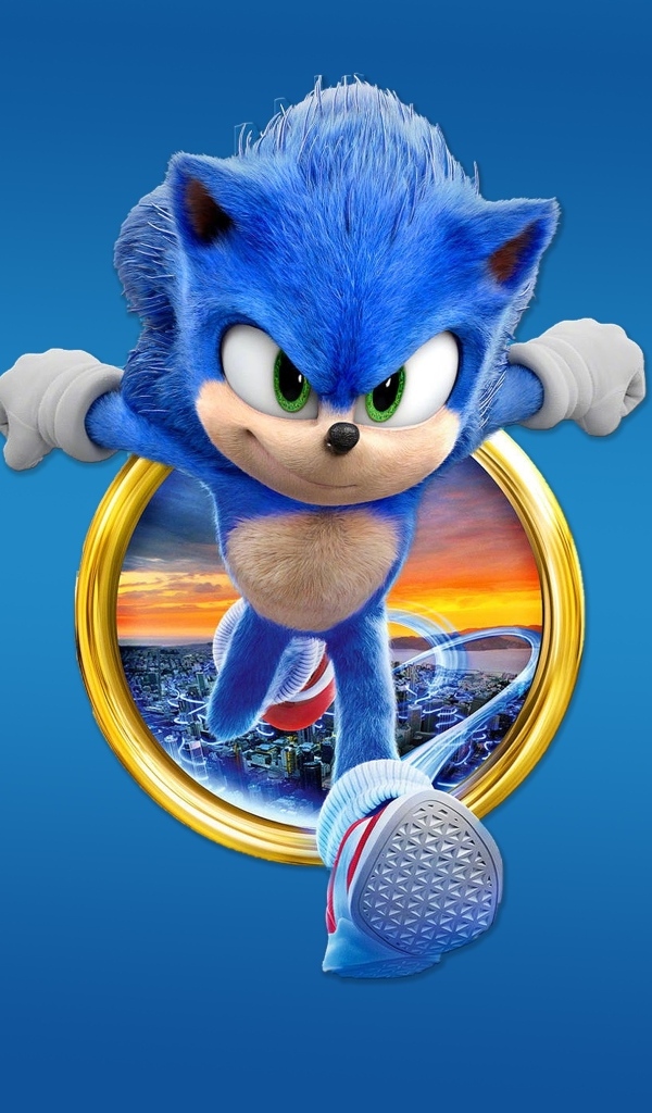 Постер персонажа Соник на голубом фоне