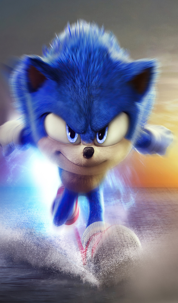 Персонаж Соник бежит по воде