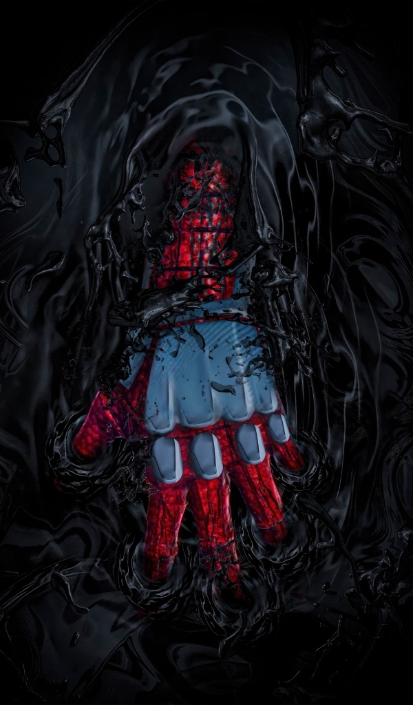 Рука Спайдермена погружается в черную массу