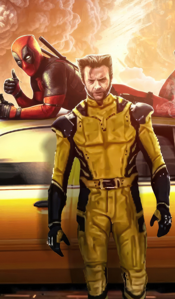 Супергерои Дэдпул и Росомаха с машиной такси