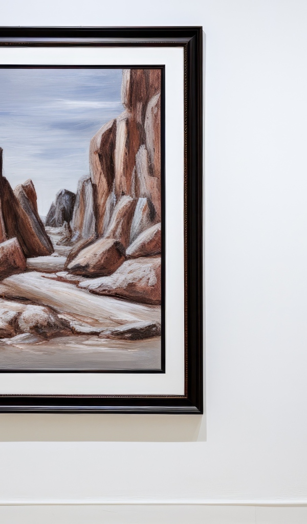 Гитара стоит у стены с большой картиной