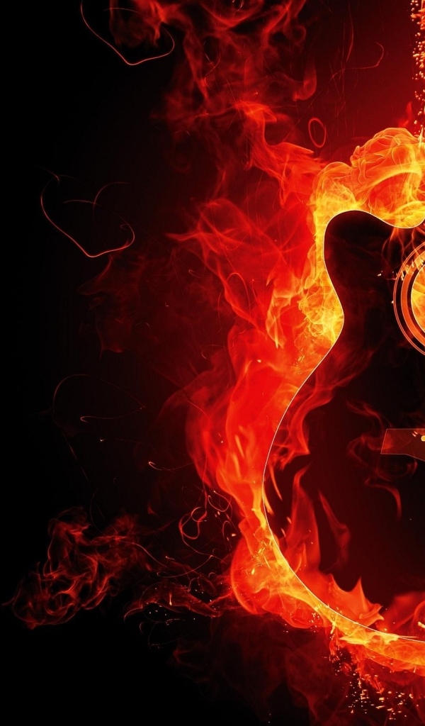 Огненная гитара на черном фоне