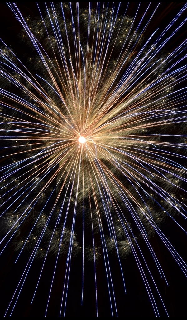 Взрыв яркого салюта на черном фоне