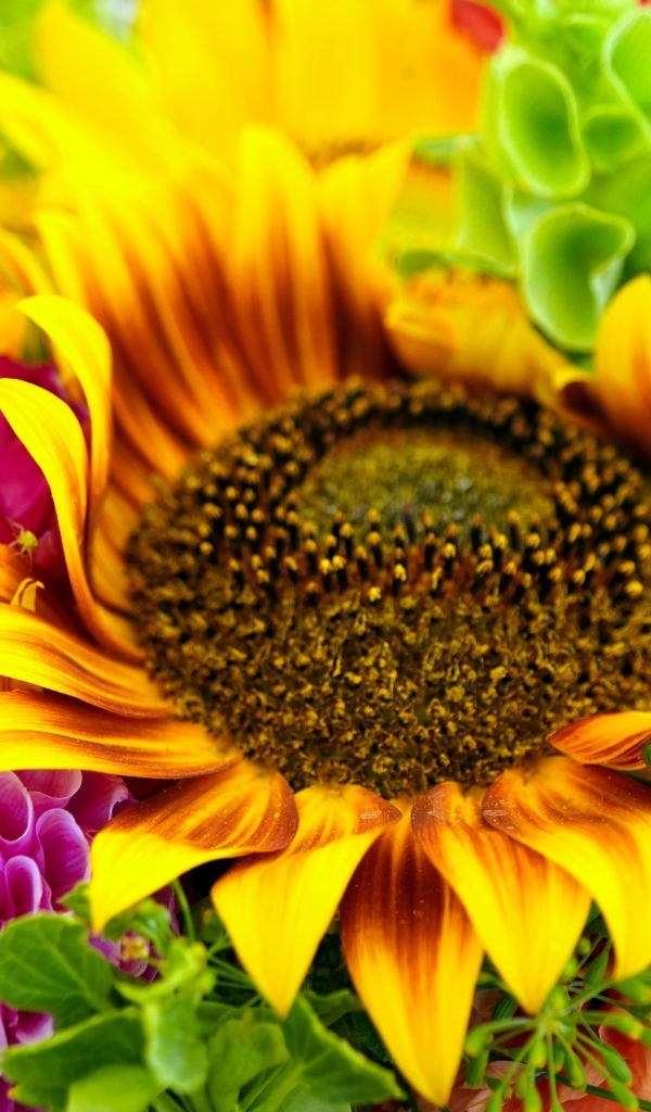 Букет с цветами подсолнуха и георгины