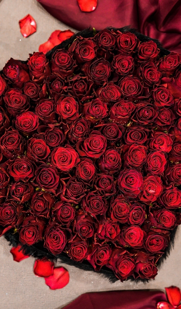 Сердце из красных роз на постели