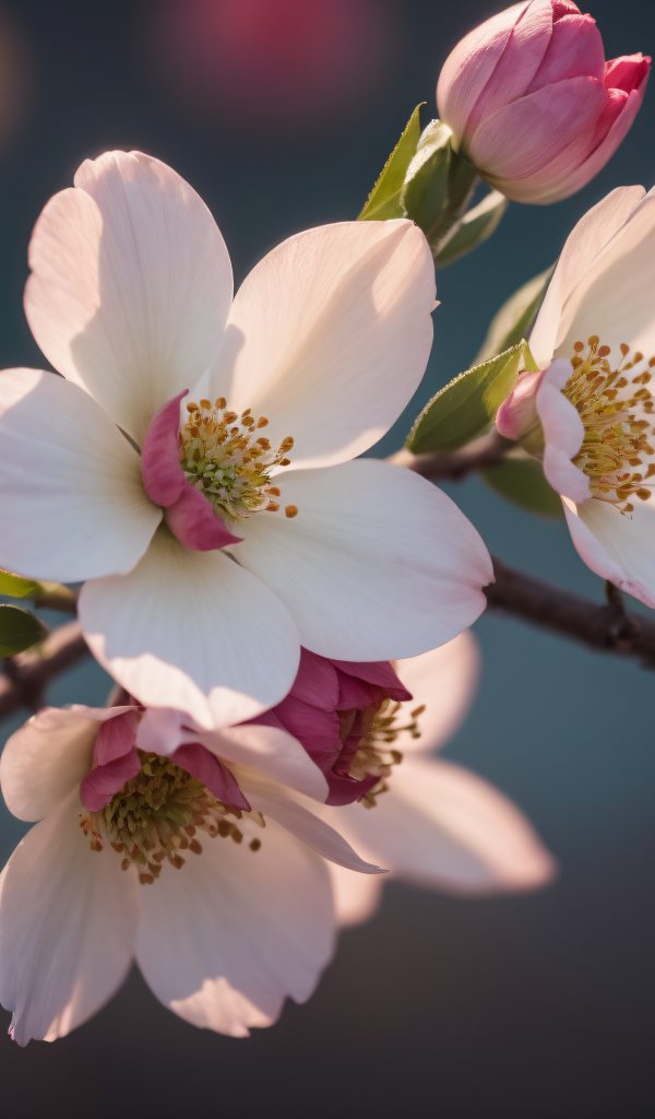 Розовые цветы на ветке в лучах весеннего солнца