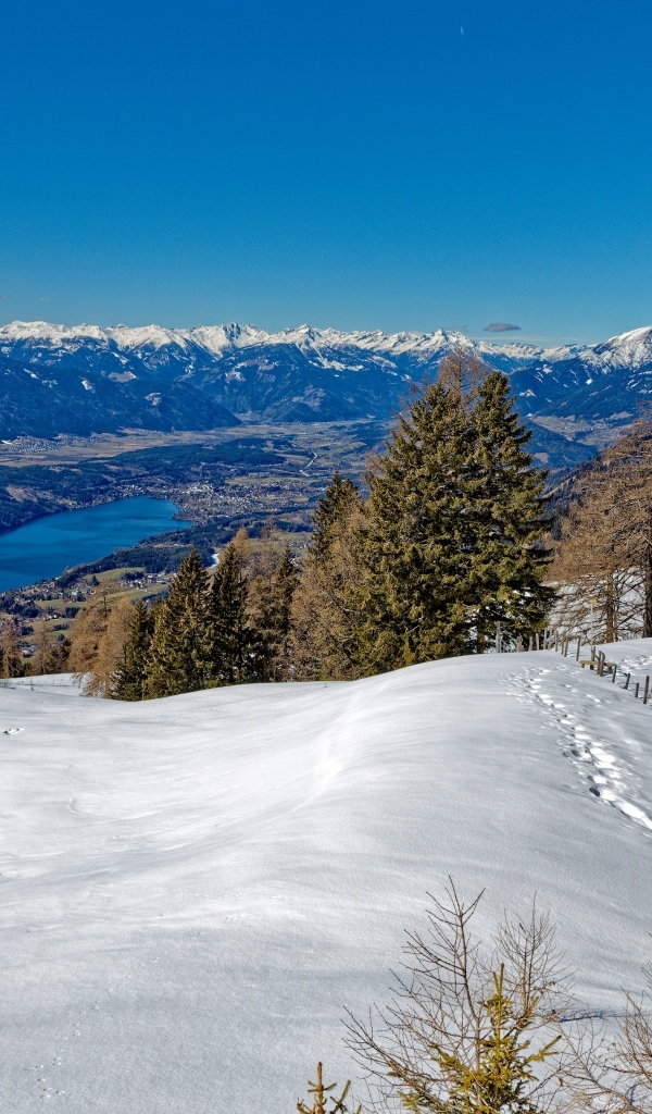 Красивый вид с заснеженной горы 