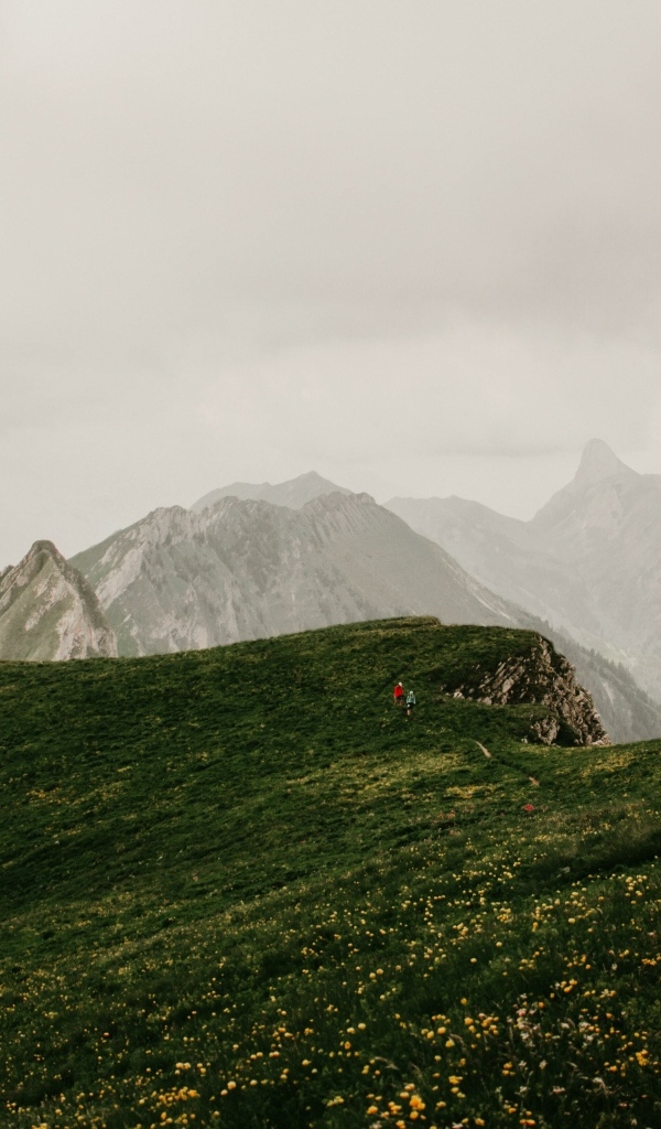 Тропа в покрытых зеленой травой горах