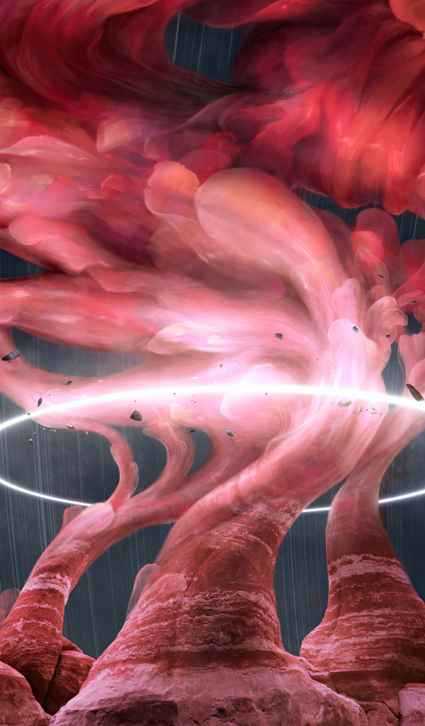 Красный дым над скалами