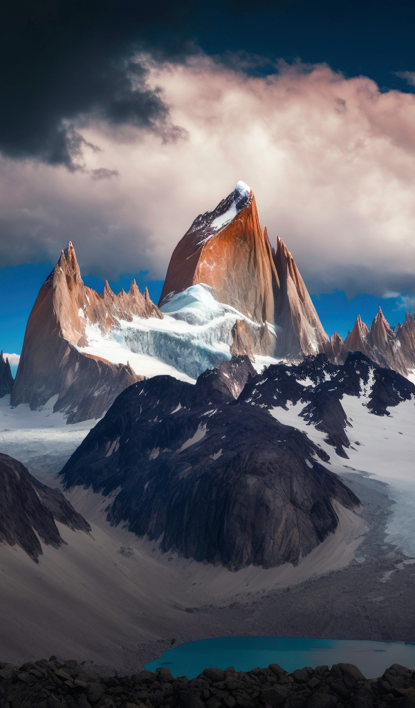 Острые вершины скалы под грозовым небом